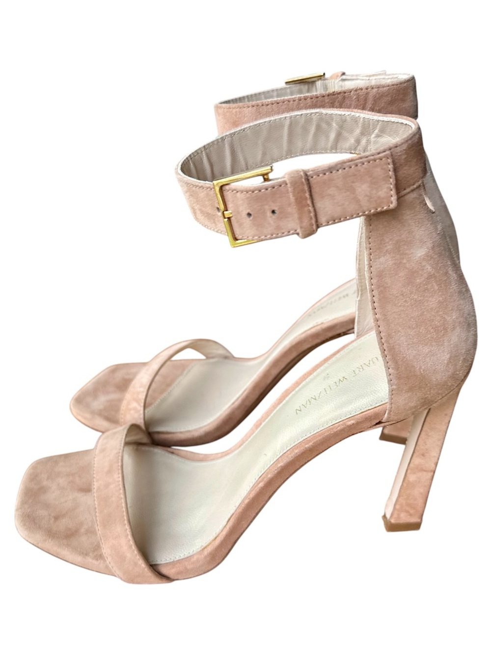 STUART WEITZMAN Square Heel Leather Nudist Ankle Strap Sandal 7.5
